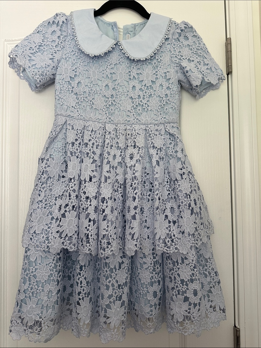 Girls Light Blue Lace Party Dress with Peter Pan Collar